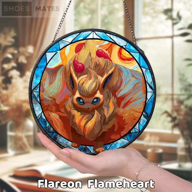 Flareon Flameheart Handcrafted Pokemon Glass Suncatcher