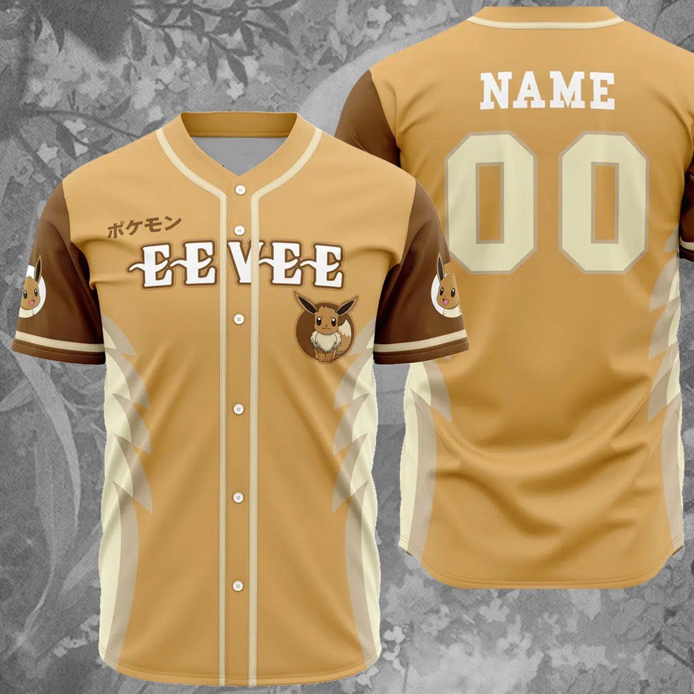 Personalized Eevee Eeveelution Pokemon Baseball Jersey