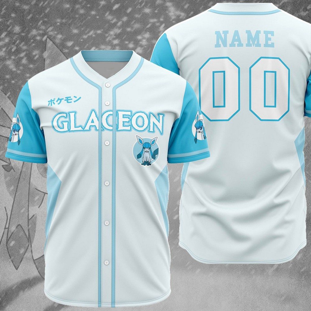 Personalized Glaceon Eeveelution Pokemon Baseball Jersey