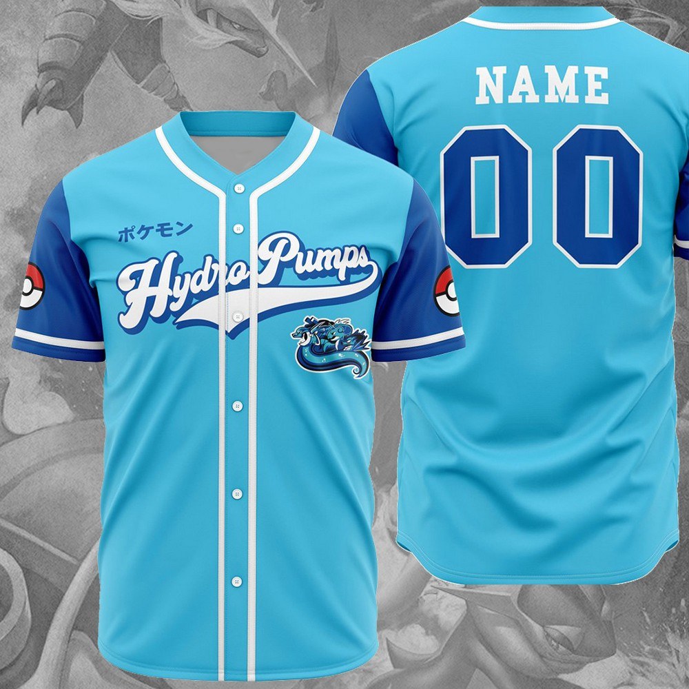 Personalized Hydro Pumps Water Type Pokemon Baseball Jersey