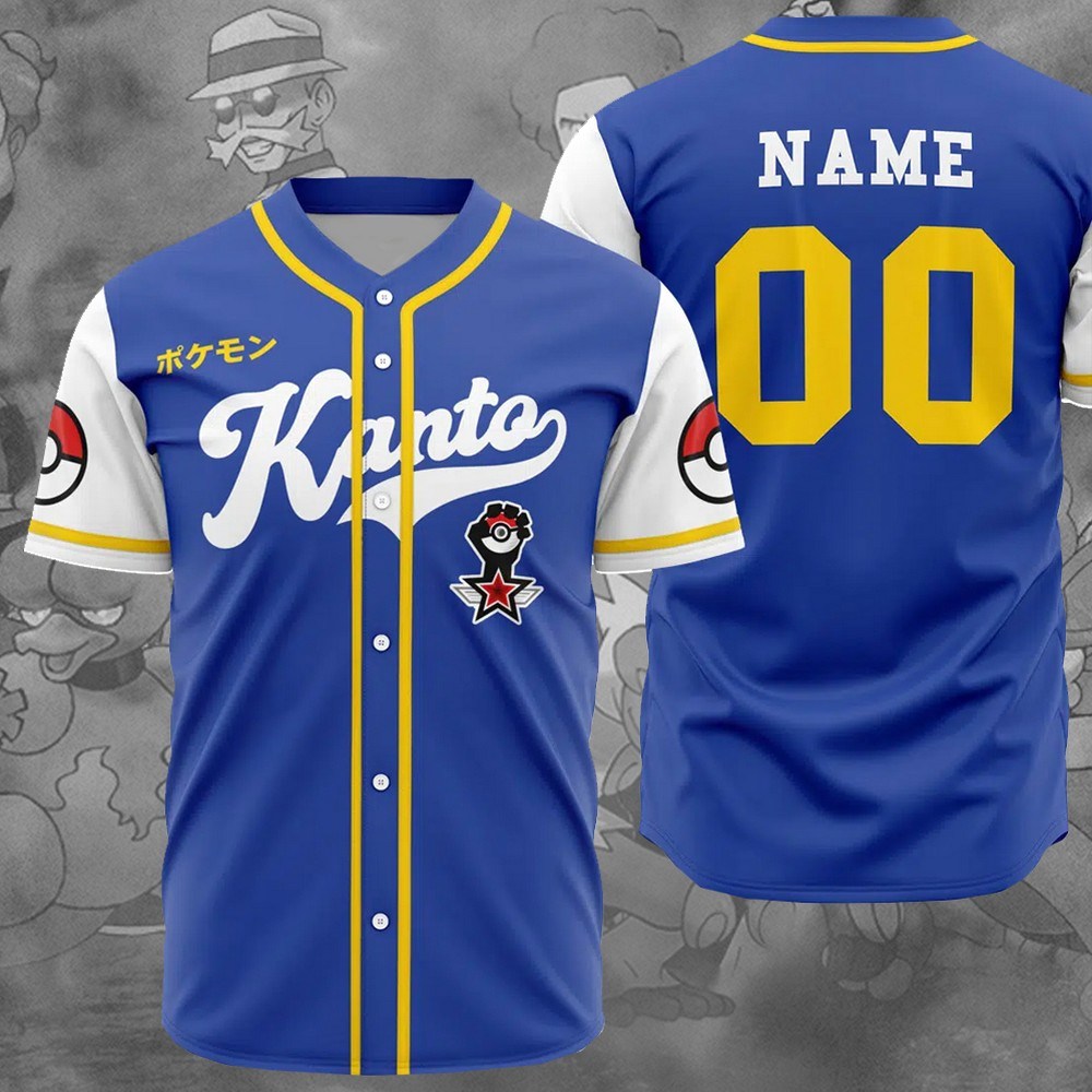 Personalized Kanto Trainer Pokemon Baseball Jersey