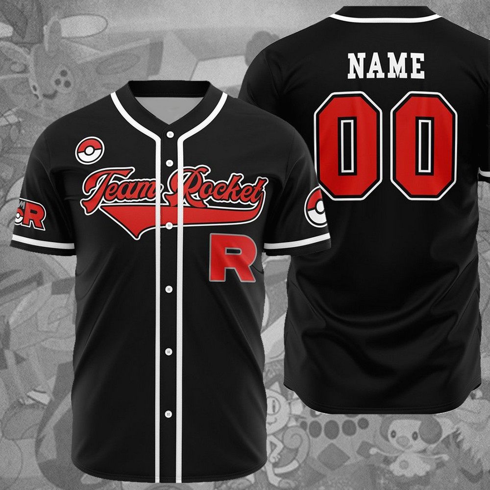 personalized team rocket grunt black pokemon baseball jersey 0