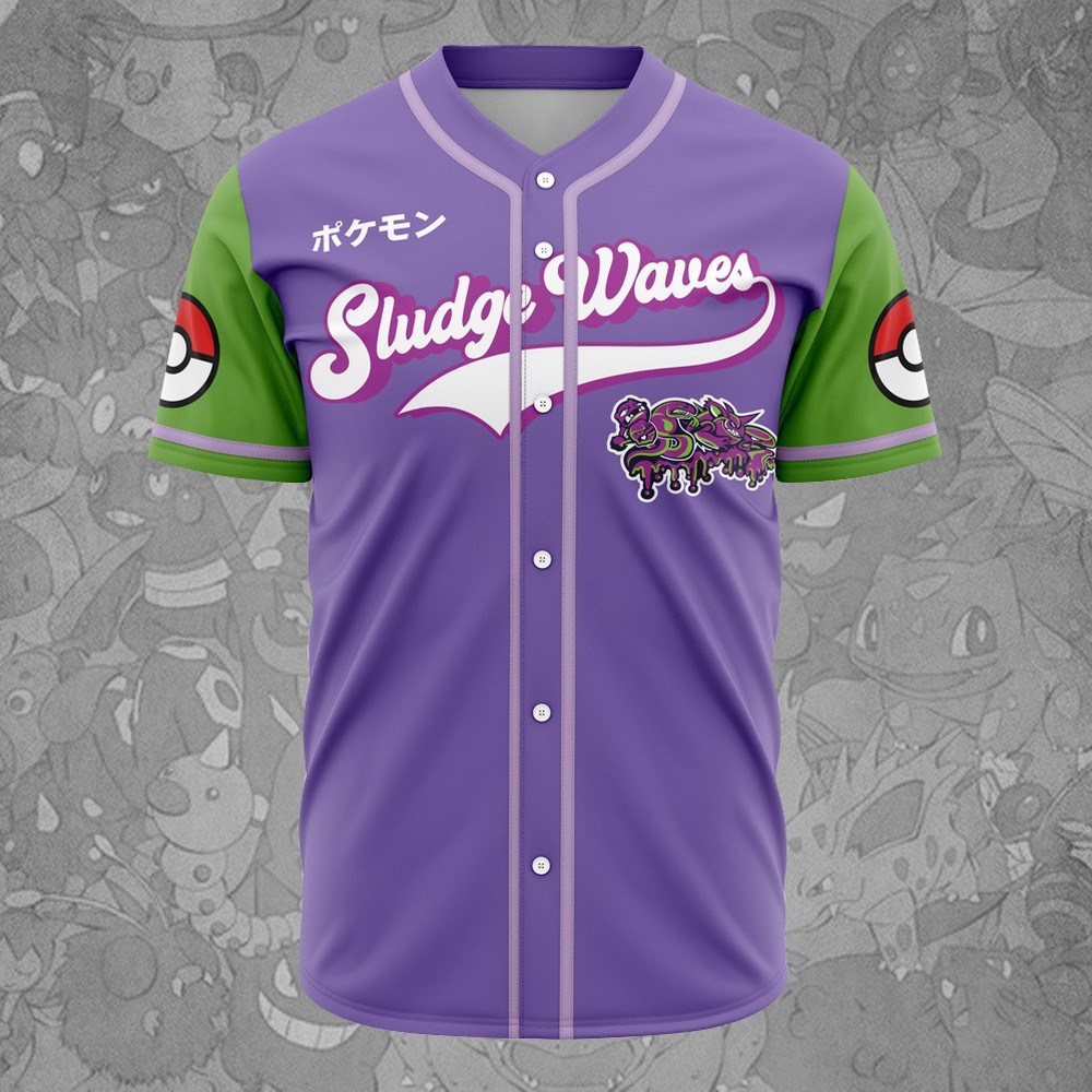 Sludge Waves Poison Type Pokemon Baseball Jersey