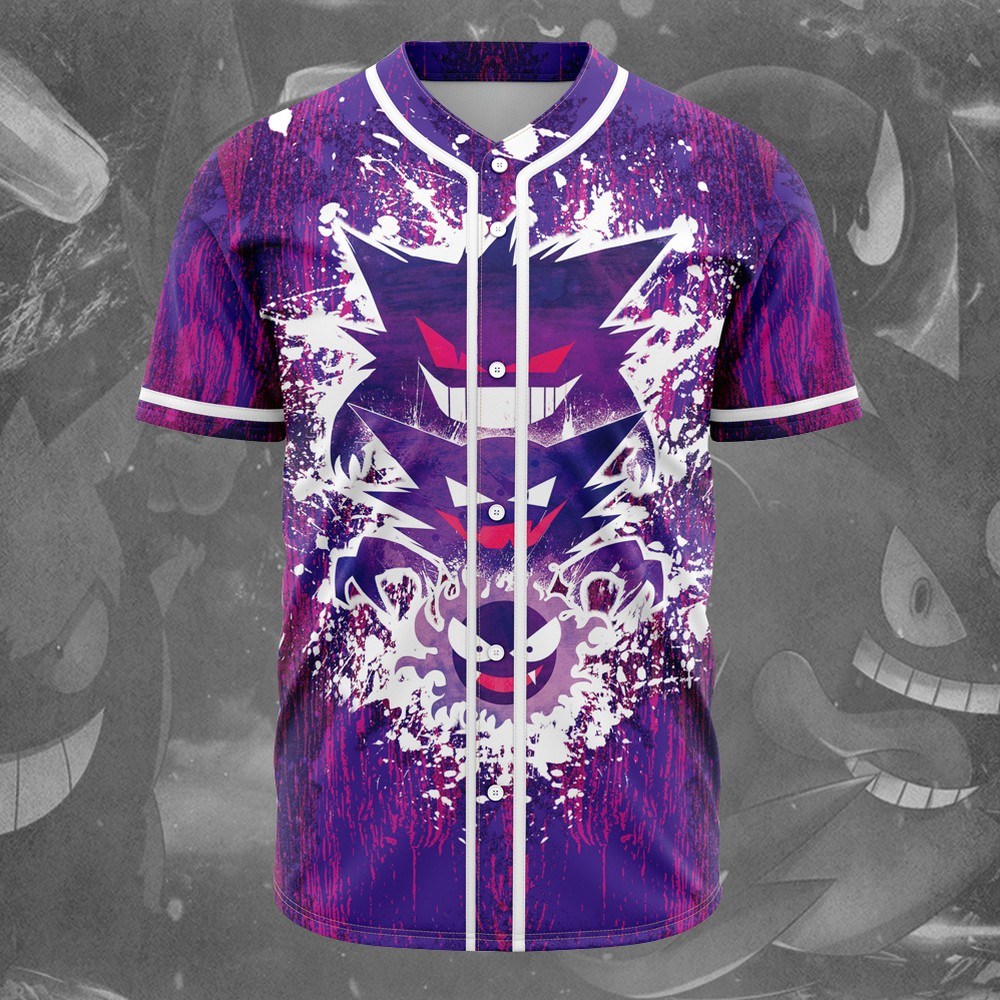 Trippy Ghostly Evolution Ghastly Haunter Gengar Pokemon Baseball Jersey